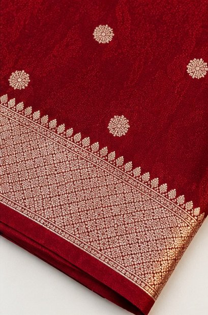 Royal Maroon Banarasi Silk Saree with Gold Zari Buta view 4