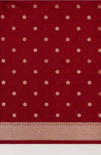 Royal Maroon Banarasi Silk Saree with Gold Zari Buta view 5