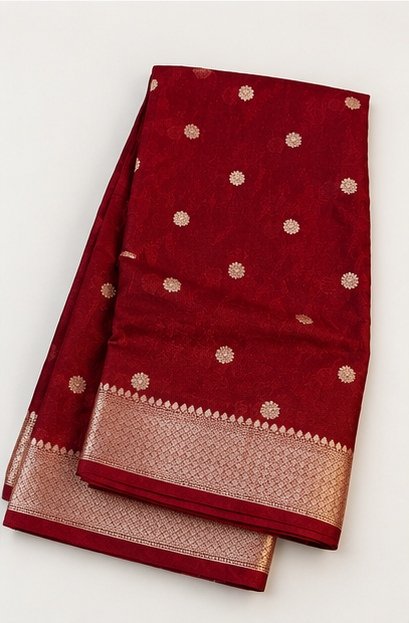 Royal Maroon Banarasi Silk Saree with Gold Zari Buta view 7