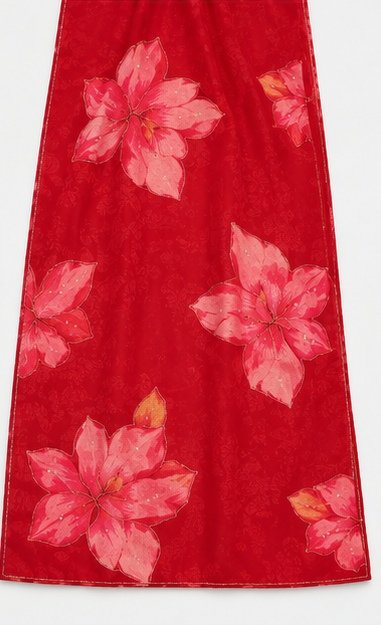 Red Organza Saree with Pink Floral Work view 7