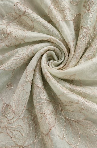 Pastel Pistachio Green Floral Embroidered Designer Saree view 6