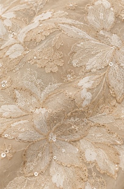 Ivory Cream Floral Embroidered Designer Saree view 3