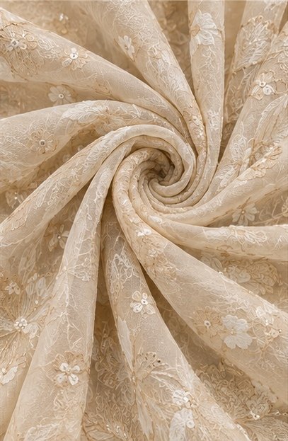 Ivory Cream Floral Embroidered Designer Saree view 6