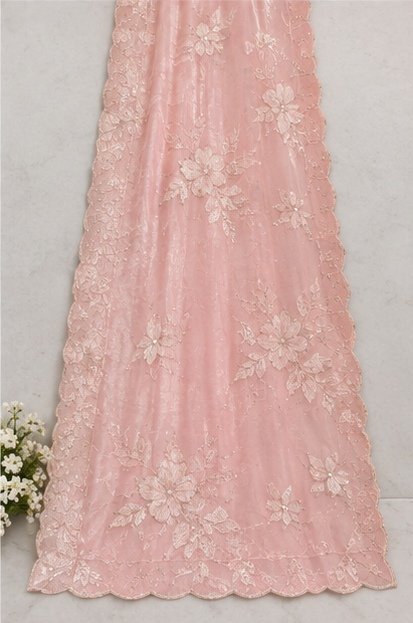 Rose Pink Floral Embroidered Designer Saree view 7