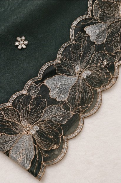 Bottle Green Floral Embroidered Designer Saree view 5