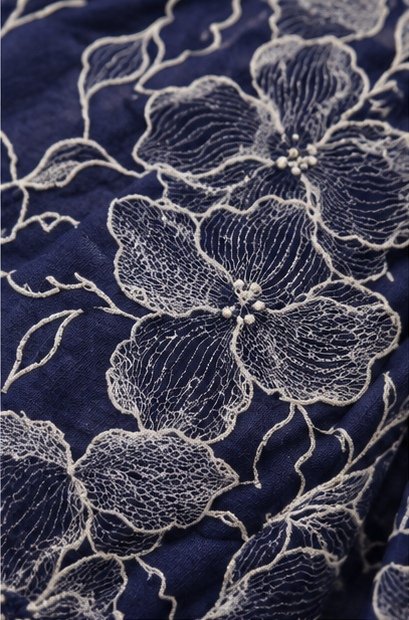Navy Blue Floral Embroidered Designer Saree view 3