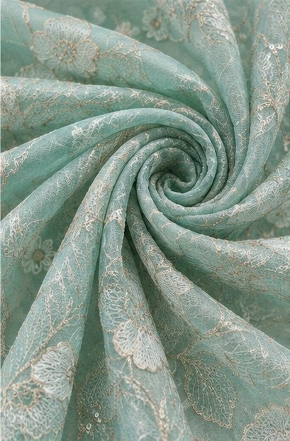 Mint Green Floral Embroidered Designer Saree view 6