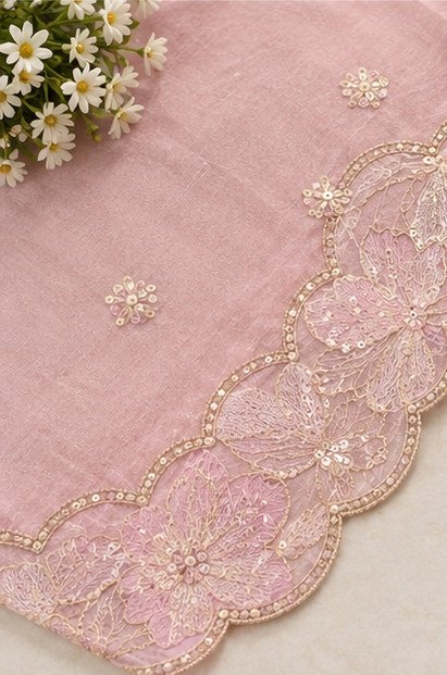 Pastel Pink Floral Embroidered Designer Saree view 5