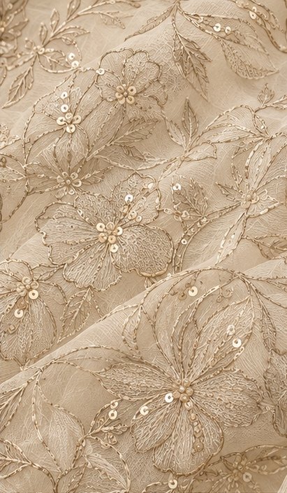 Ivory Floral Embroidered Designer Saree view 3