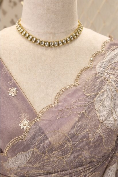 Lavender Floral Embroidered Designer Saree view 3