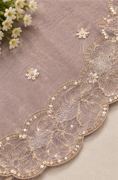 Lavender Floral Embroidered Designer Saree view 5