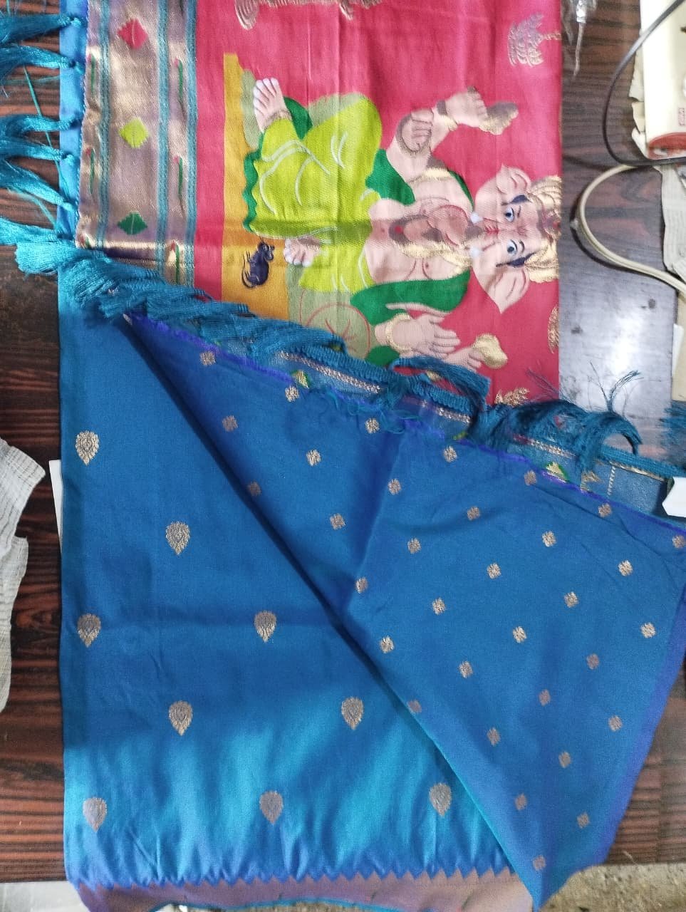 Royal Blue Traditional Paithani Silk Saree with Ganesha Pallu view 1