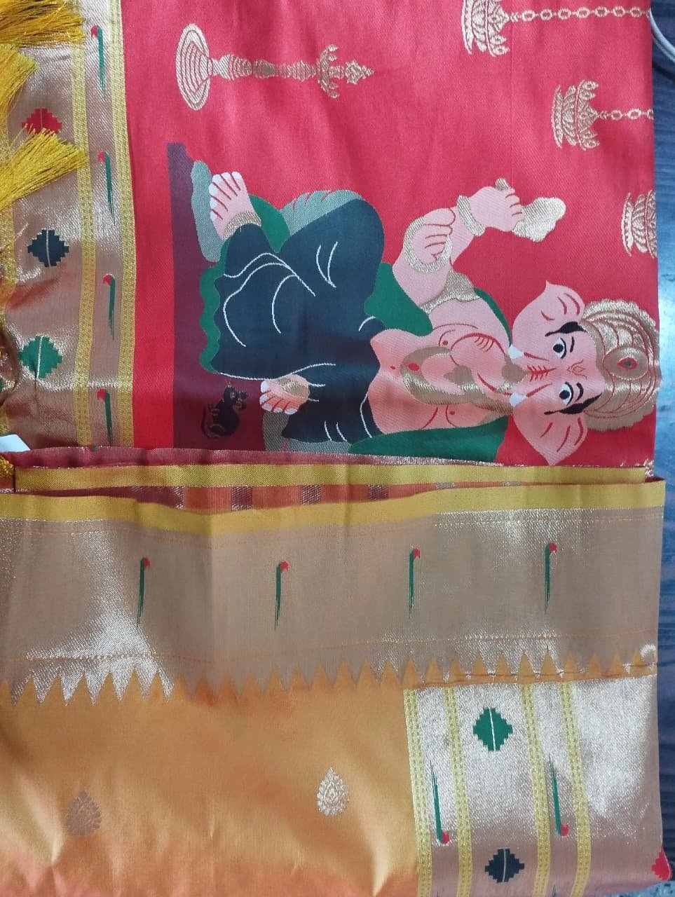 Pink & Blue Paithani Silk Saree with Ganesha Pallu view 1