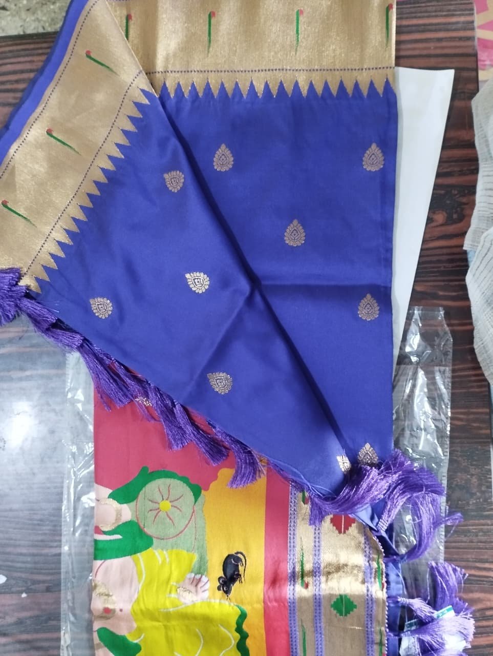 Royal Blue Paithani Silk Saree with Ganesha Pallu view 1