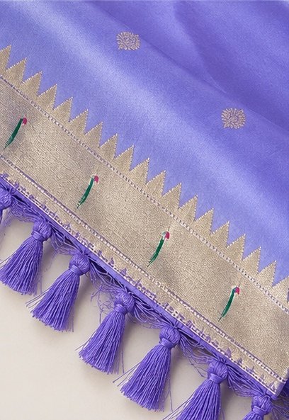 Lavender Paithani Silk Saree with Pink Ganesha Pallu view 5