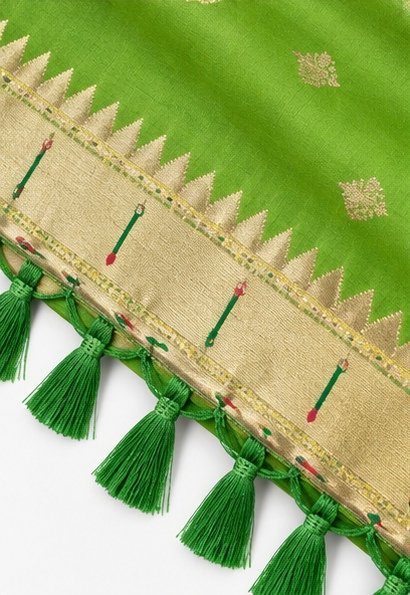 Parrot Green Paithani Silk Saree with Ganesha Pallu view 5