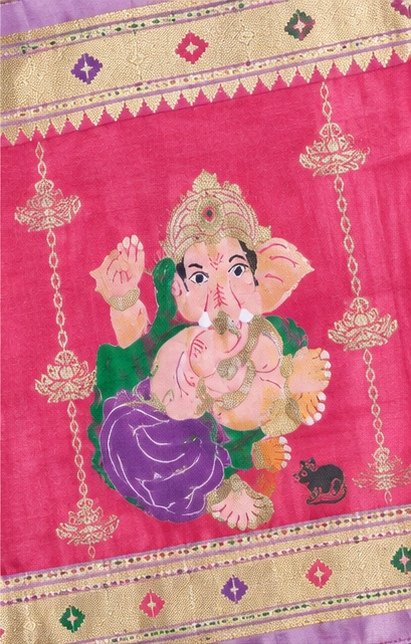 Pink Paithani Silk Saree with Ganesha Pallu view 4