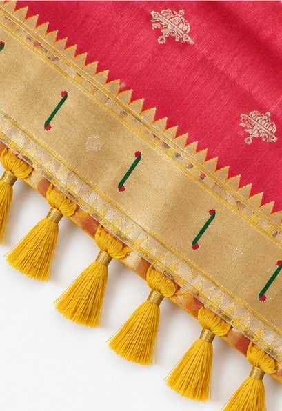 Pink & Blue Paithani Silk Saree with Ganesha Pallu view 5