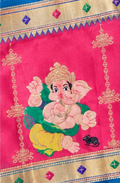 Royal Blue Traditional Paithani Silk Saree with Ganesha Pallu view 4