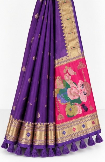 Royal Purple Paithani Silk Saree with Ganesha Pallu