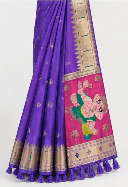 Vibrant Purple Paithani Silk Saree with Ganesha Pallu