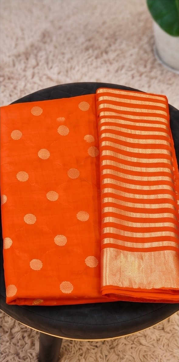 Orange Pure Mul Chanderi Suit Set with Tissue Stripe Dupatta A1