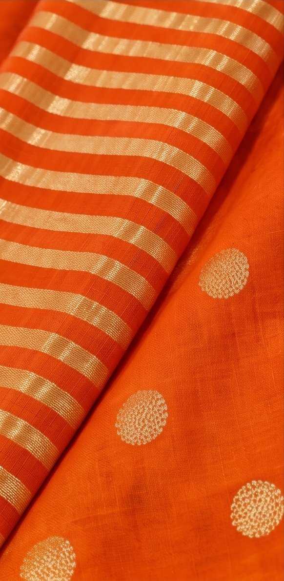 Orange Pure Mul Chanderi Suit Set with Tissue Stripe Dupatta A1 view 3