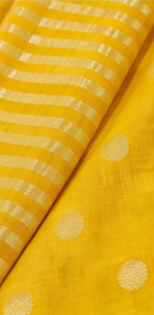 Yellow Pure Mul Chanderi Suit Set with Tissue Stripe Dupatta A2 view 3