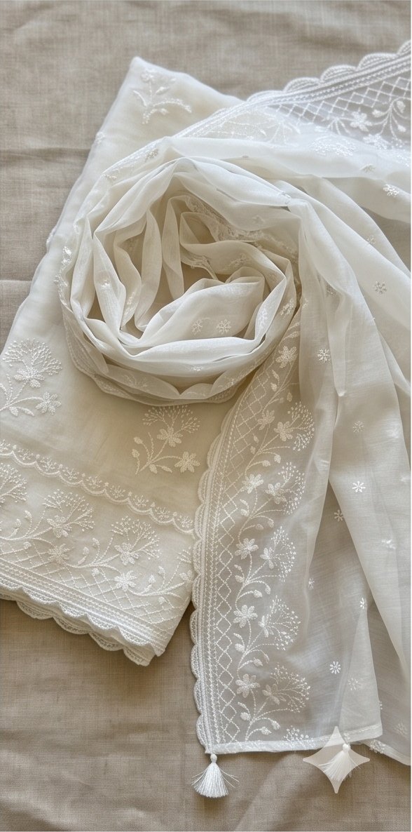 Banarasi Mul Cotton Self Embroidered Suit – Ivory C1 view 1
