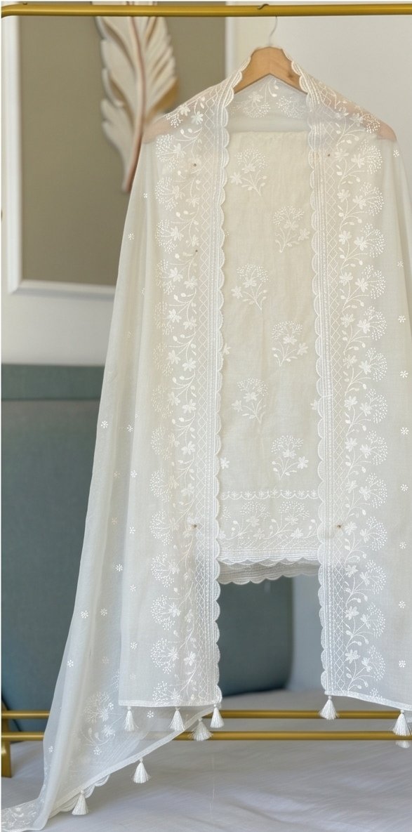 Banarasi Mul Cotton Self Embroidered Suit – Ivory C1 view 5