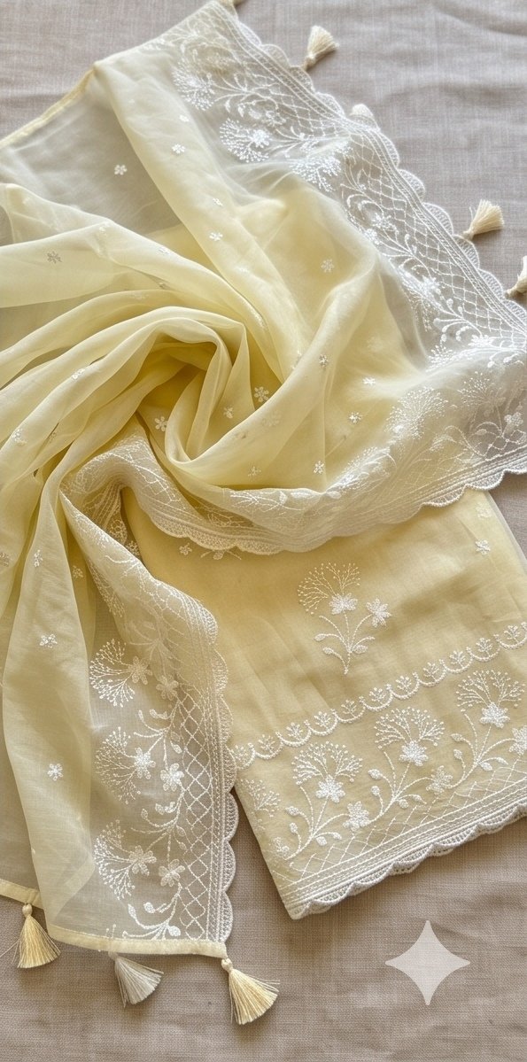 Yellow Banarasi Mul Cotton Self Embroidered Suit C2