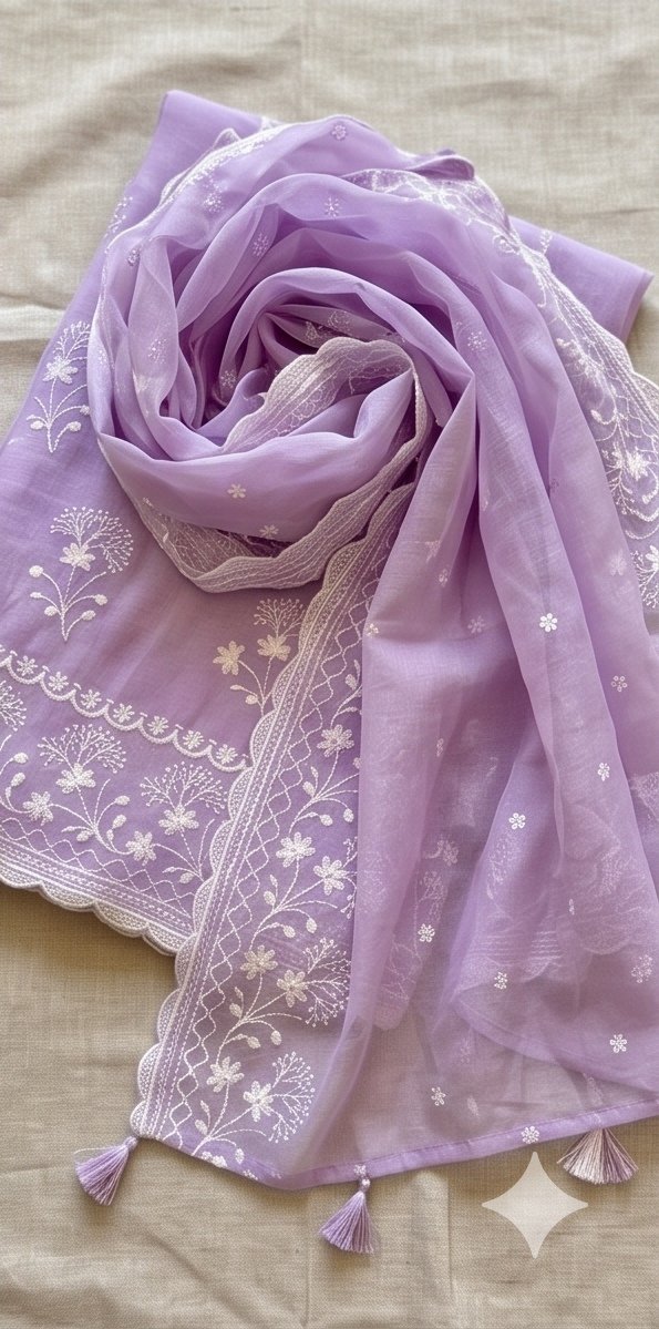 Lavender Banarasi Mul Cotton Embroidered Suit Set C3