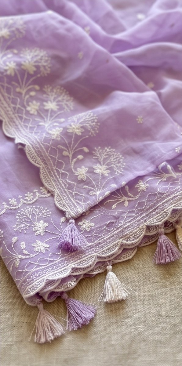 Lavender Banarasi Mul Cotton Embroidered Suit Set C3 view 2