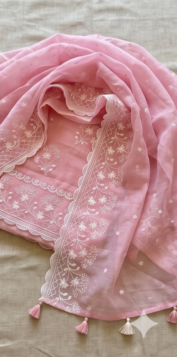 Pink Banarasi Mul Cotton Embroidered Suit Set C4 view 1