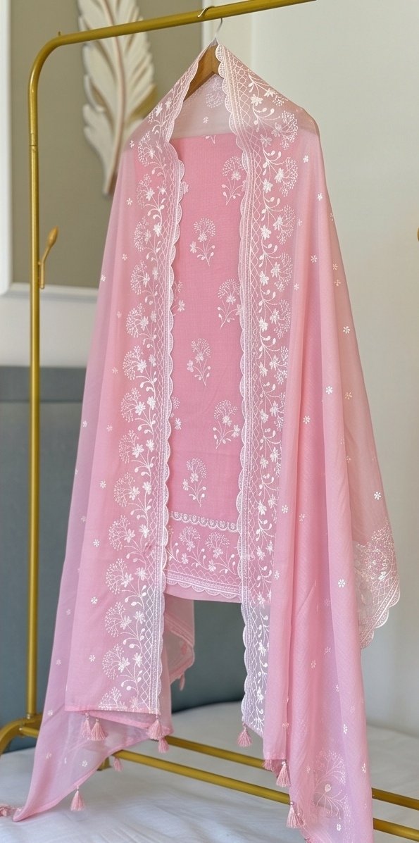 Pink Banarasi Mul Cotton Embroidered Suit Set C4