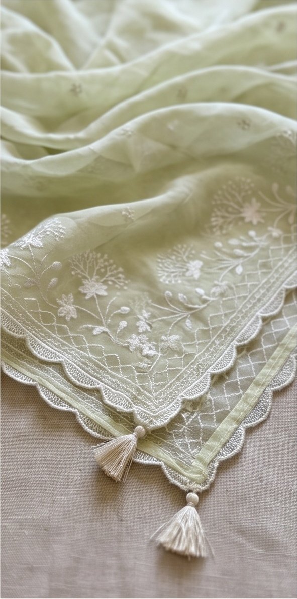 Banarasi Mul Cotton Embroidered Suit Set – Pista Green C5 view 2