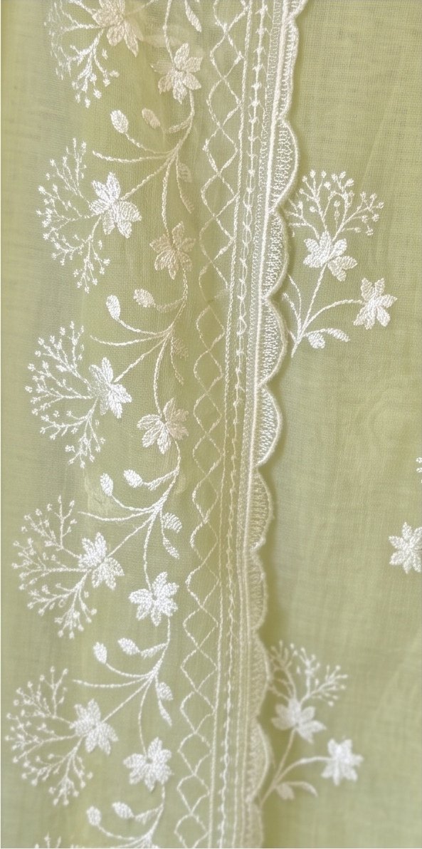 Banarasi Mul Cotton Embroidered Suit Set – Pista Green C5 view 3