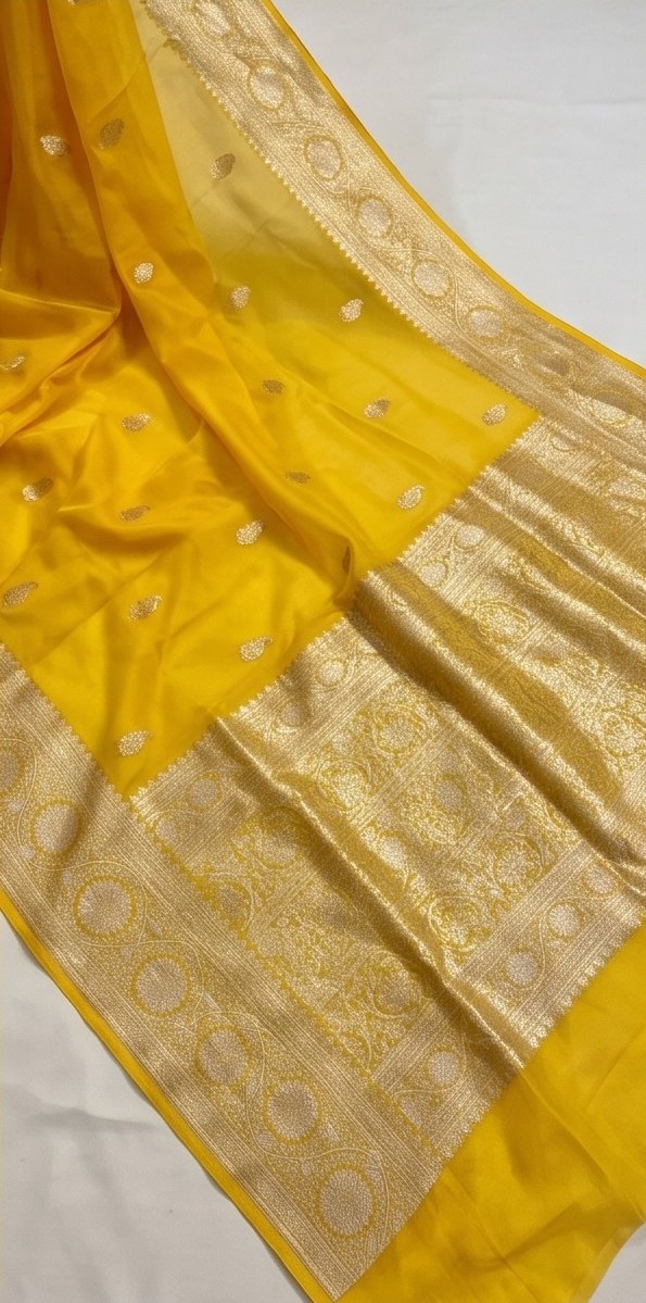Yellow Banarasi Premium Kora Organza Silk Saree D2 view 2