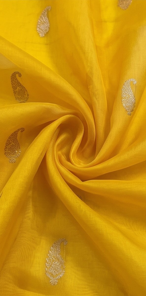 Yellow Banarasi Premium Kora Organza Silk Saree D2