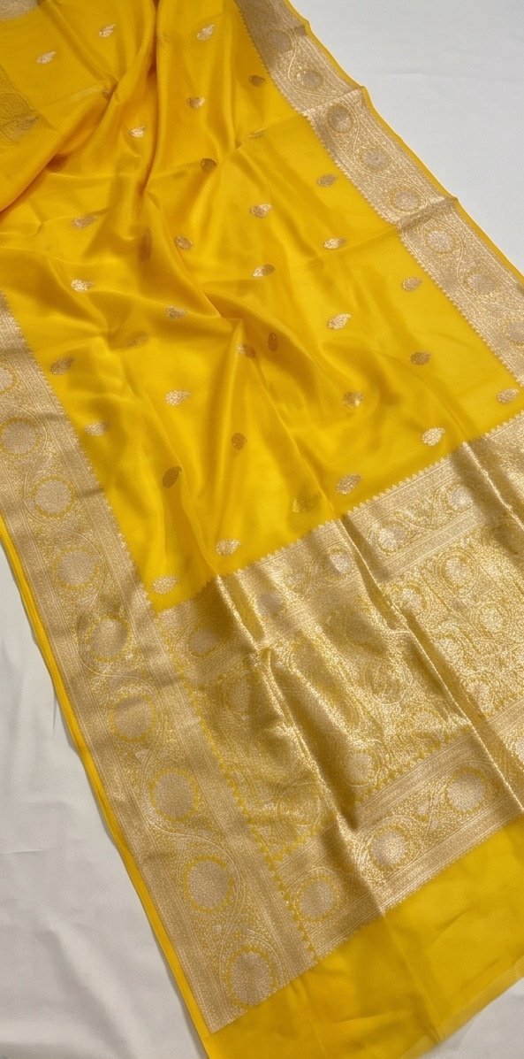 Yellow Banarasi Premium Kora Organza Silk Saree D2 view 6