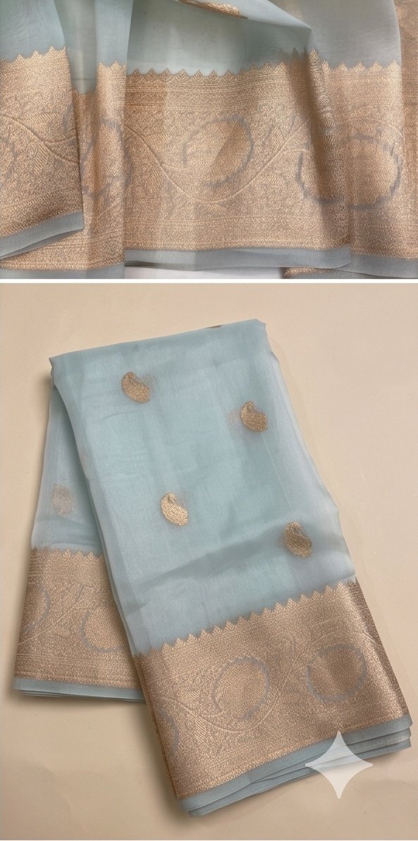 Pastel Blue Banarasi Premium Kora Organza Silk Saree D3 view 1