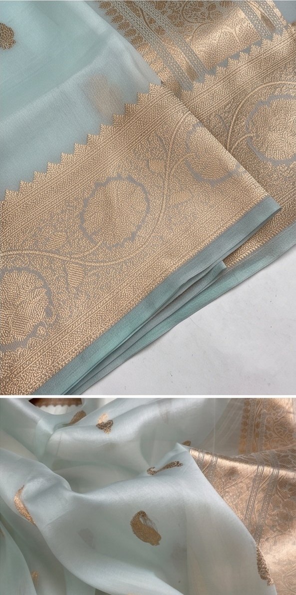 Pastel Blue Banarasi Premium Kora Organza Silk Saree D3 view 4