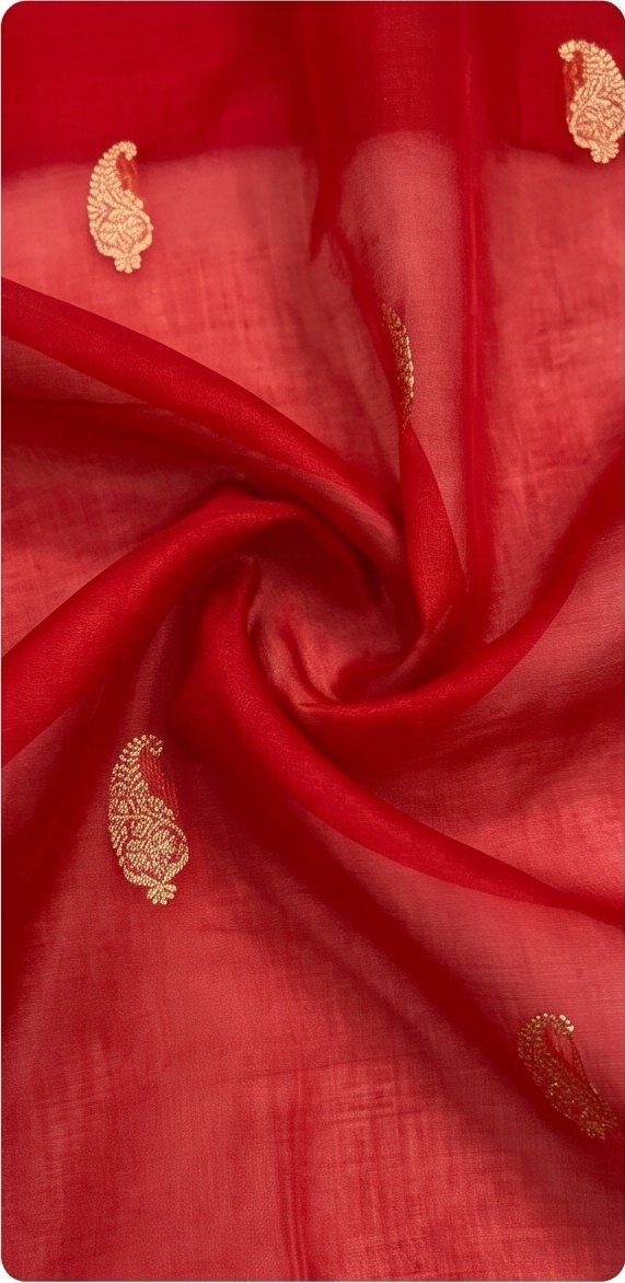 Red Banarasi Premium Kora Organza Silk Saree with Golden Zari Border D15