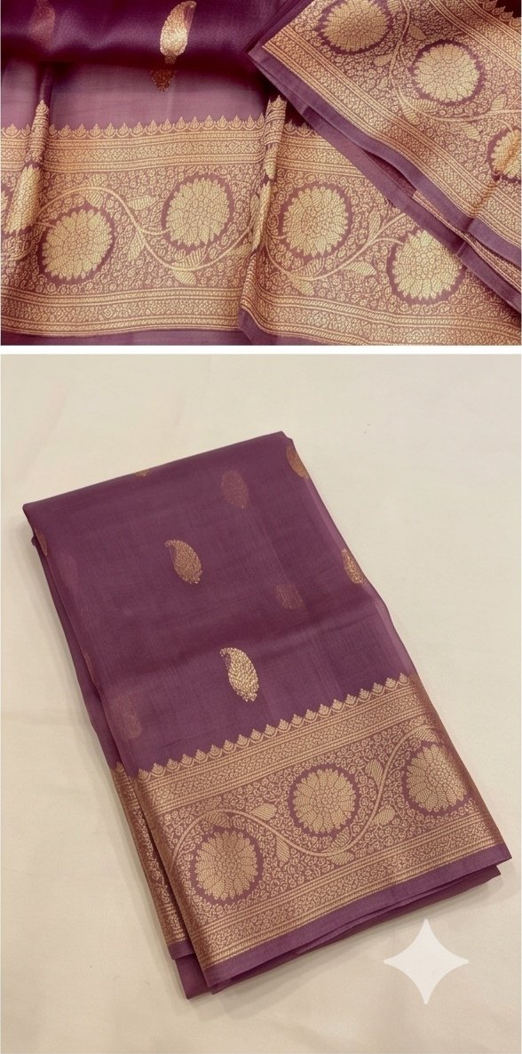 Royal Purple Banarasi Dyeable Kora Organza Silk Saree with Zari Weaving D16 view 1