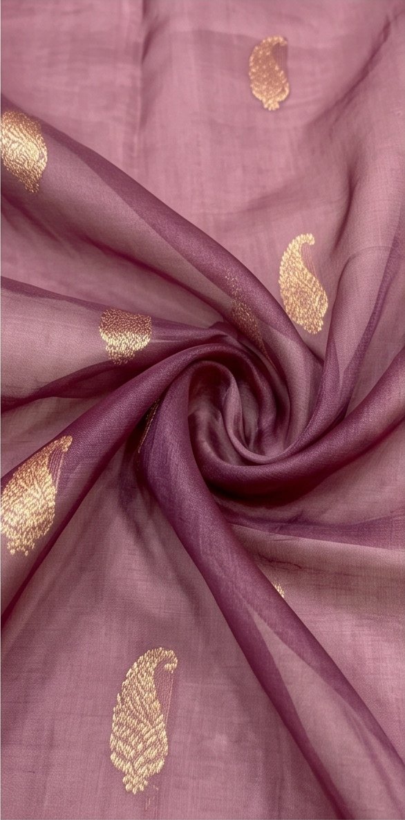 Royal Purple Banarasi Dyeable Kora Organza Silk Saree with Zari Weaving D16