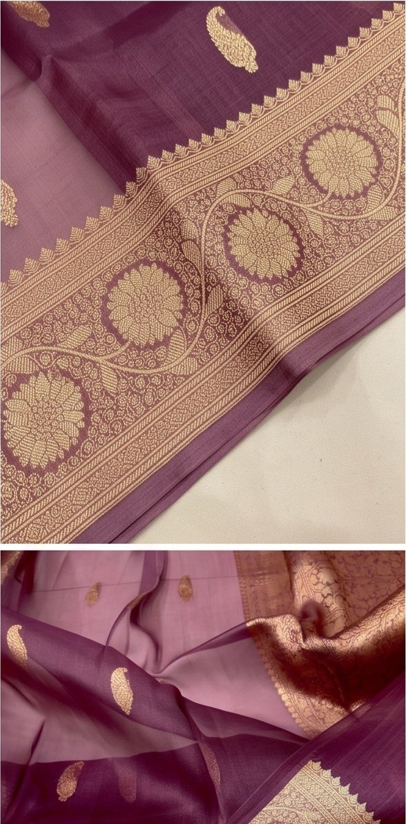 Royal Purple Banarasi Dyeable Kora Organza Silk Saree with Zari Weaving D16 view 4