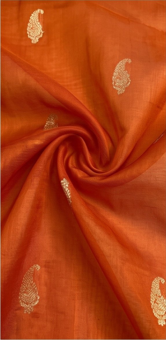 Rust Orange Banarasi Kora Organza Silk Saree D11