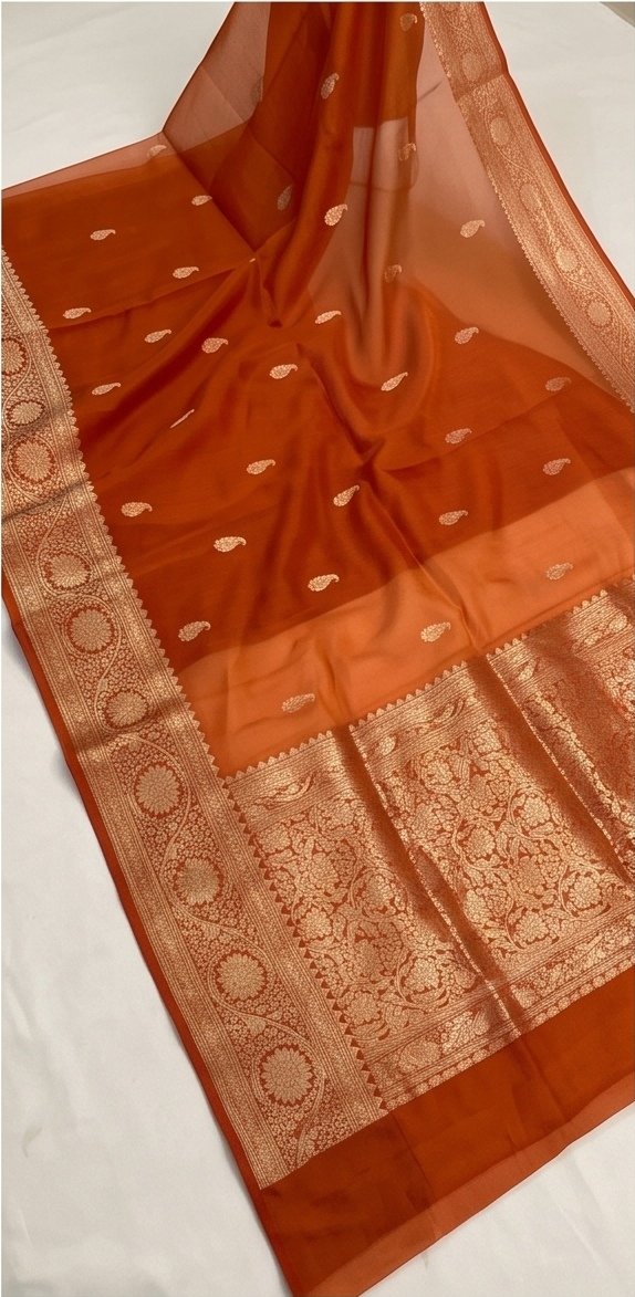 Rust Orange Banarasi Kora Organza Silk Saree D11 view 4