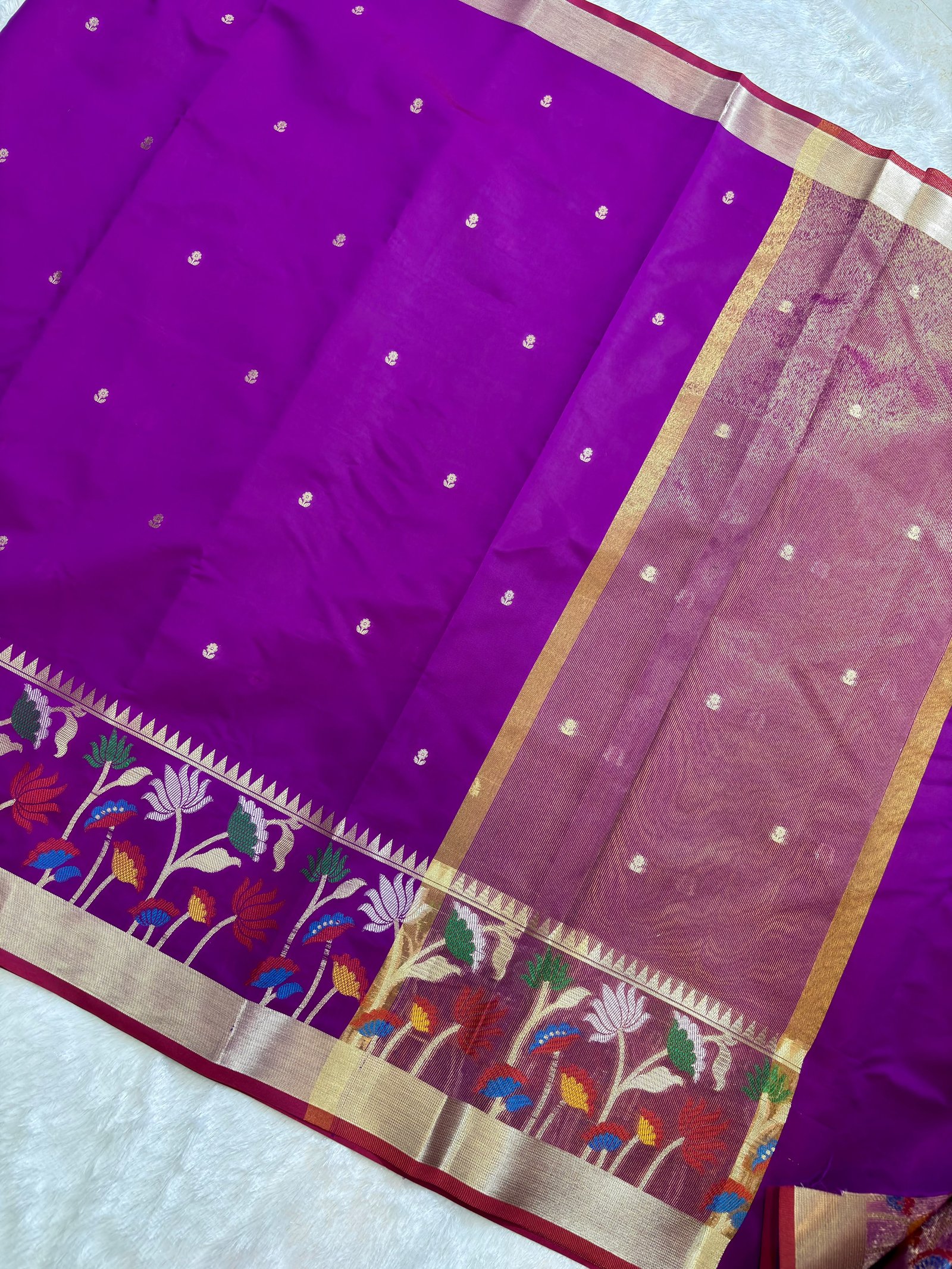 Magenta Pink Banarasi Cotlon Taffeta Silk Saree with Meena Skirt Border view 1